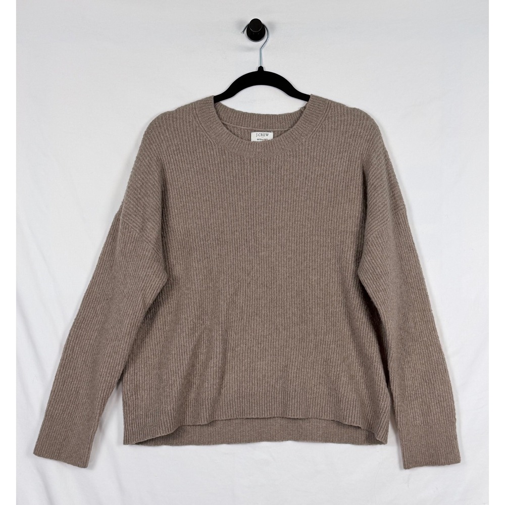 J.Crew Extra-Soft Ribbed Sweater Large Wool Blend Taupe Crew Neck Pullover Layer